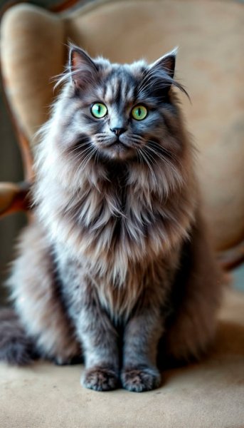 Fluffy-grey-cat-sitting-chair 23-2151948220