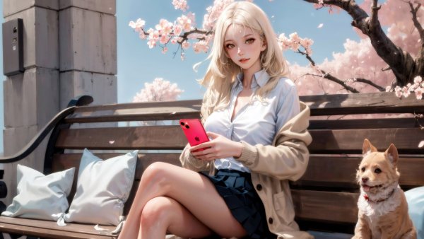 A Schoolgirl S Restful Moment With Smartphone In Cherry