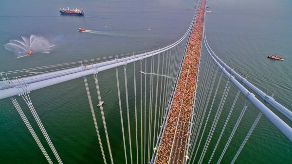 Мост Верраццано-Нарроуз Нью-Йорк Marathon Sunday UHD обои 4К