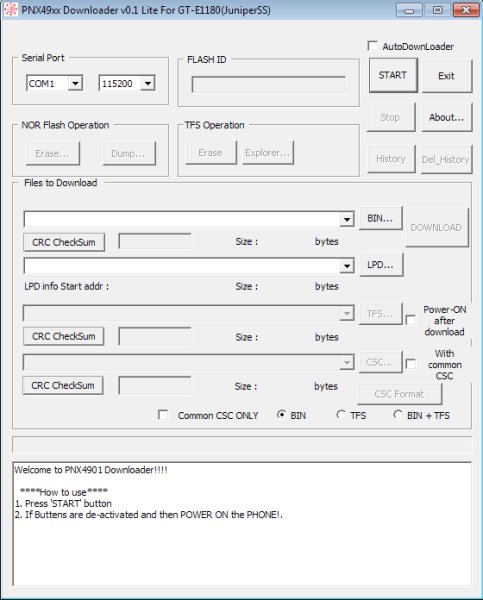 PNX49xx Downloader v0.1 Lite For GT-E1180 Juni