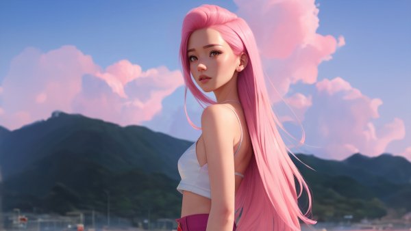 Whispers Of Wind Dashing Pink Haired Anime Girl Looking Back