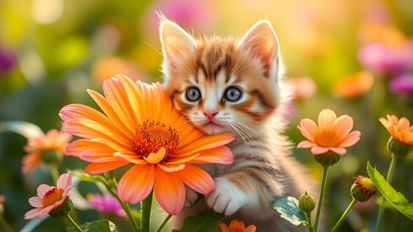 Котёнок,лето,цветы.25