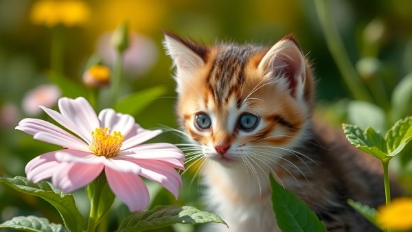 Котёнок,лето,цветы.13
