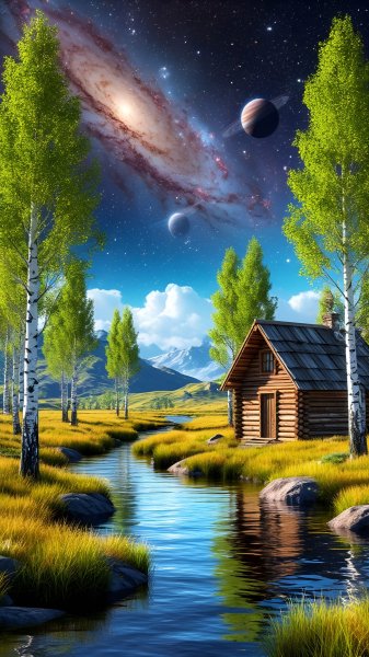Galaxy-and-forest-house-landscape-250625