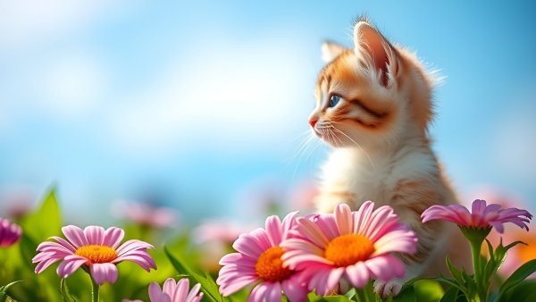 Котёнок,лето,цветы.02
