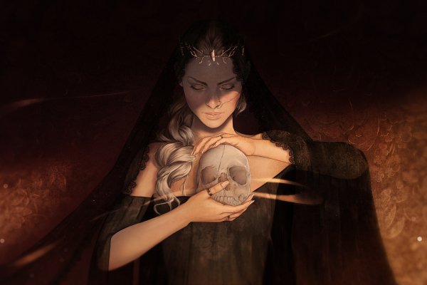 devushka s cherepom v rukah by gabri
