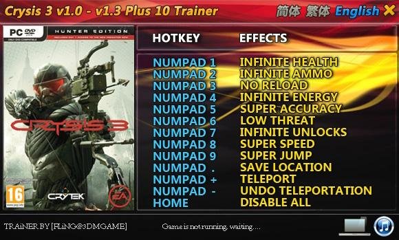 Crysis 3 v1.0 - v1.3 Plus 10 Trainer