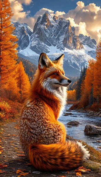 Осень, пейзаж, лиса