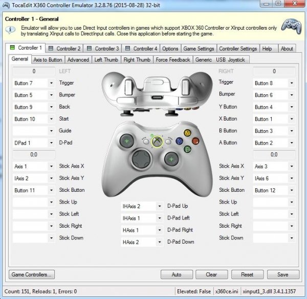 Эмулятор контроллера x360ce (Windows 32 и 64 Bit)
