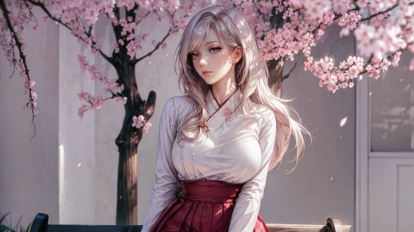 Anime-girl-white-hairs-sitting-on-bench
