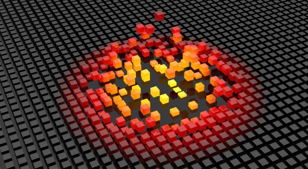 Red-orange-cubes-geometry-light