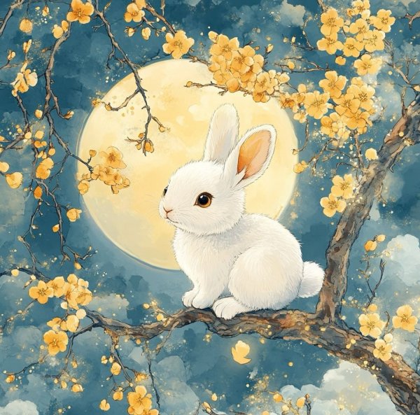 Білий кролик на фоні місяця