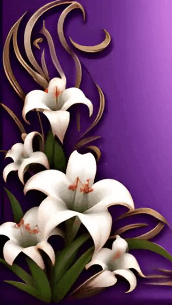 Gif,анимация,белые лилии и узор