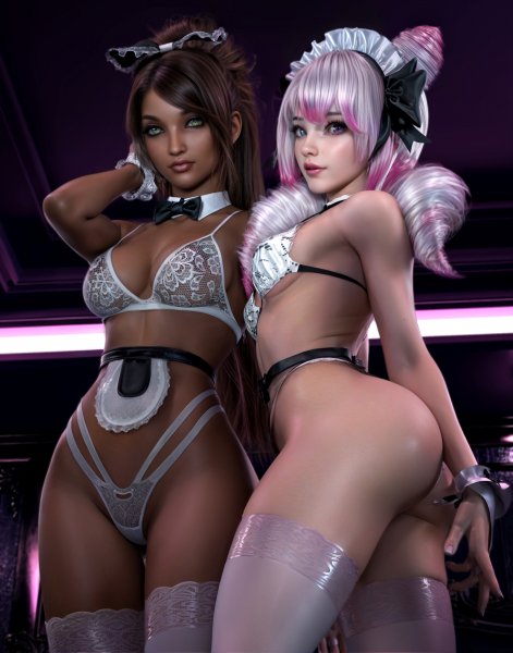 French maid pinup duo