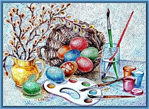 пасхальная открытка карандашами