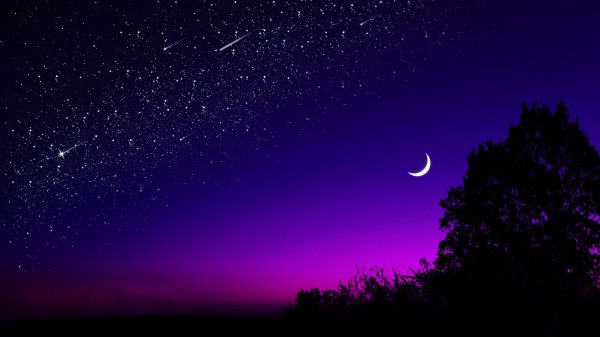 blue starry sky half moon scene 4k