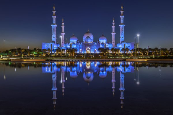 Emirates UAE Houses Temples Abu Dhabi Bay Night
