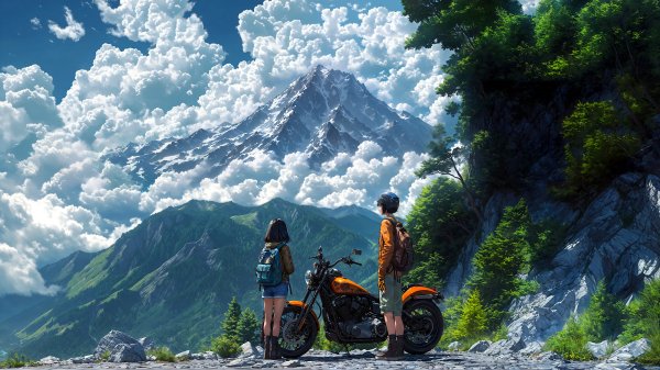 Anime-boy-and-girl-on-bike-together-on-the-peaks-yu