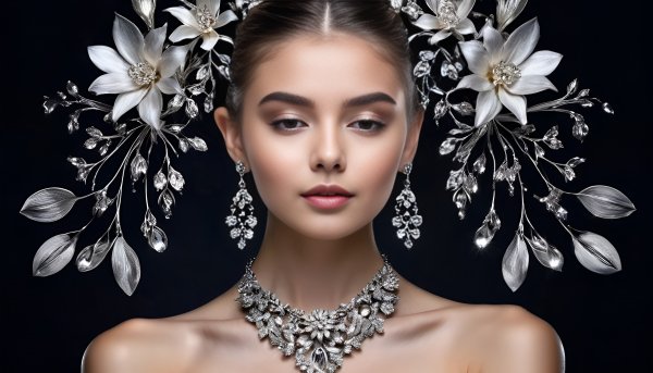 Девушка,цветы,серебро,украшения,фэнтези.44