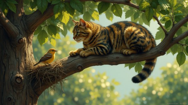 Кот и птичка