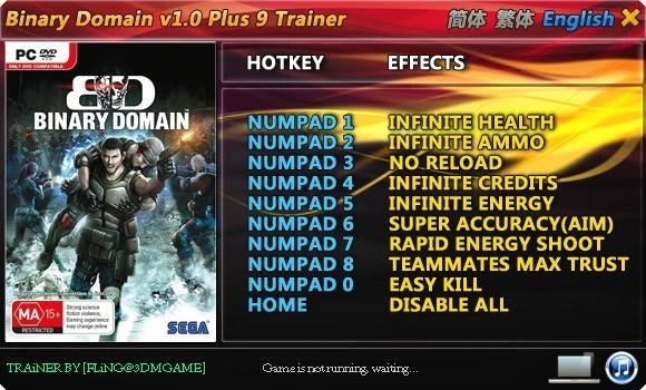 Binary Domain v1.0 Plus 9 Trainer