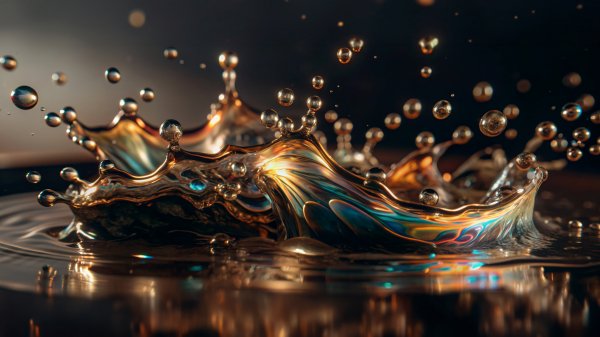 Splash-droplets-iridescent-water-gold-liquid-dynamics