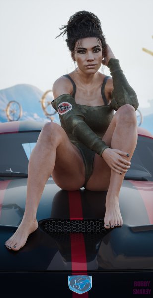 Panam on a Dodge Viper with less clothes