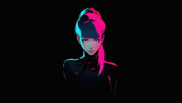 Late Nights Anime Girl Neon Pony Tail Girl Oled