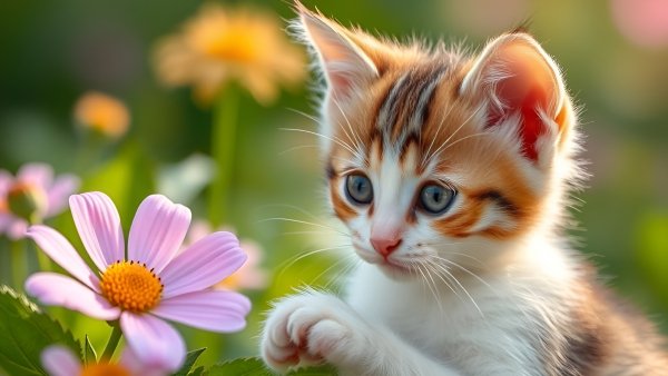 Котёнок,лето,цветы.32