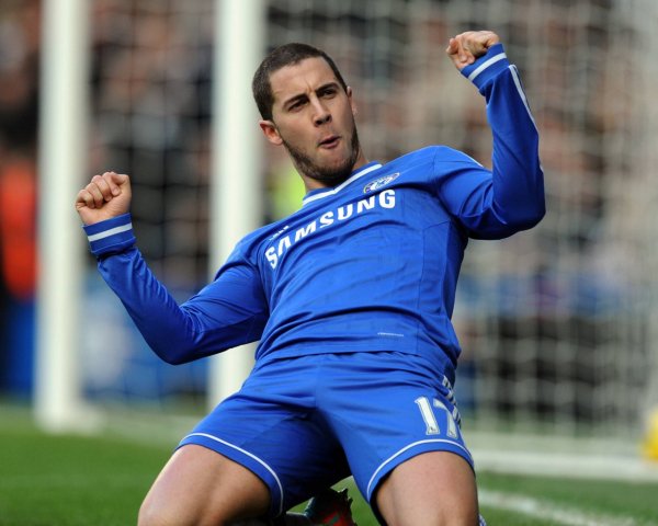 Attacking midfielder Eden Hazard rejoicing in the field