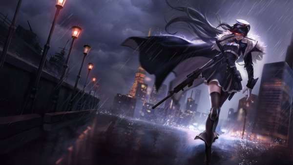 Lady With Gun Walking On The Streets