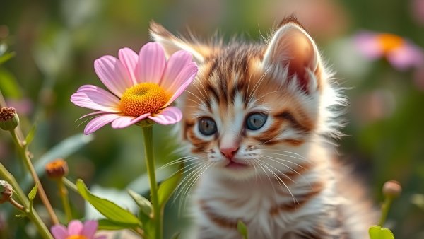 Котёнок,лето,цветы.29
