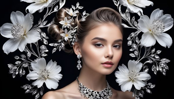 Девушка,цветы,серебро,украшения,фэнтези.16