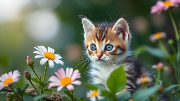 Котёнок,лето,цветы.35