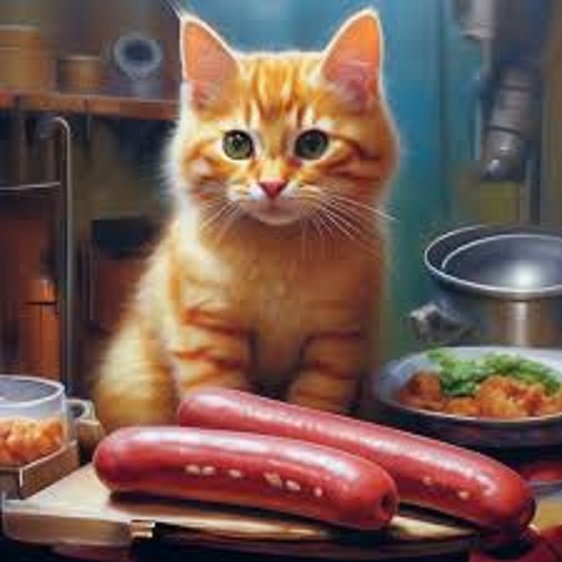 Котёнок и сосиски