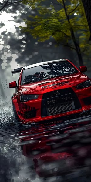 Car-mitsubishi-lancer-evolution-red-style-in-water-141124
