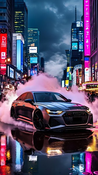 Audi-a6-car-gray-and-neon-city-200925