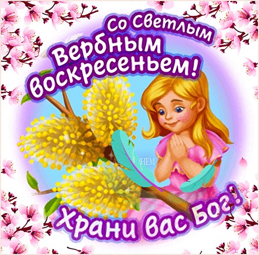 Анимированная открытка со светлым вербным