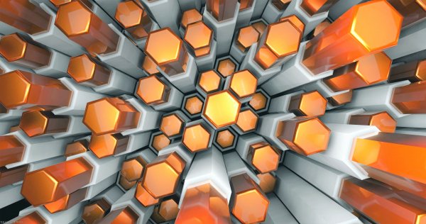Orange-hexagon-geometry-three-dimensional-structure-dynamics