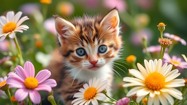 Котёнок,лето,цветы.14