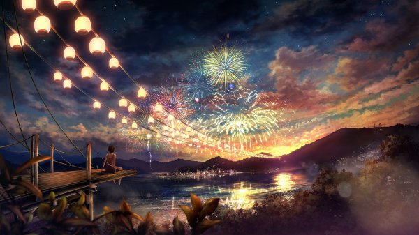 Anime-fireworks-festival-lanterns-8k-wallpaper-7680x4320