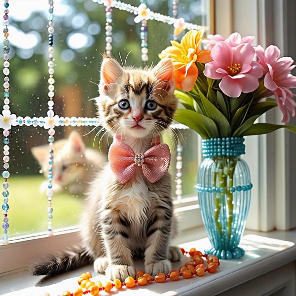 Котята и ваза с цветами.21