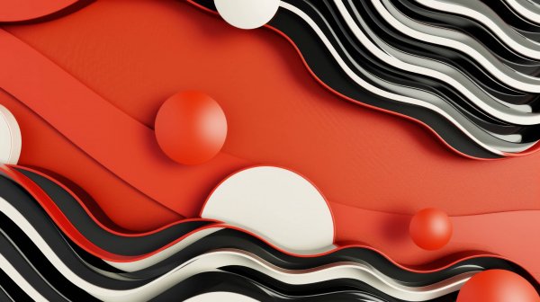 Red-black-waves-spheres-geometry-modern