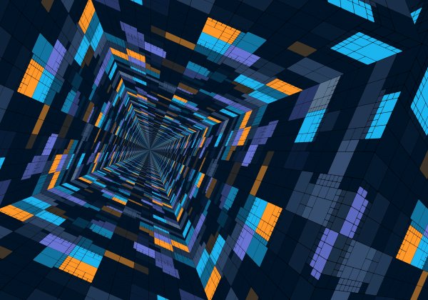 Blue-orange-geometry-tunnel-perspective-abstraction