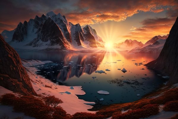 Sunset-arctic-mountains-lake-ai-art-landscape-reflection-sce
