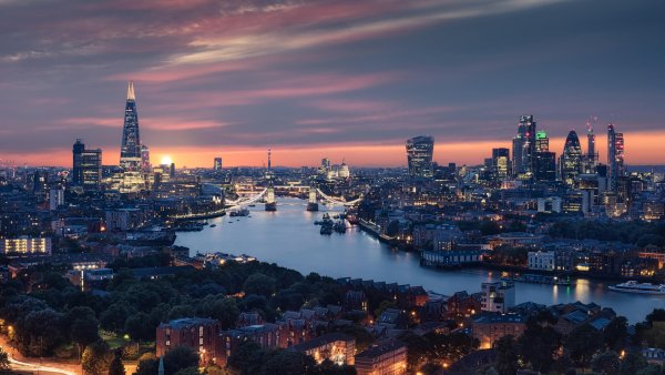 London city view with the River Thames at dusk