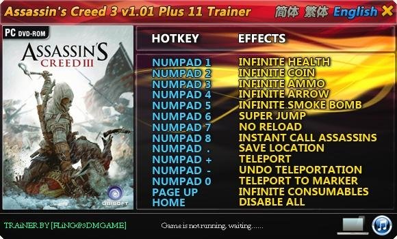 Assassins Creed 3 v1.01 Trainer Plus 11