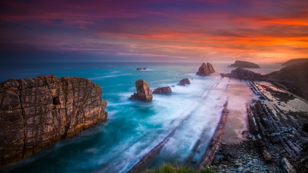 sunset-sea-rocks-shore-nature-landscape