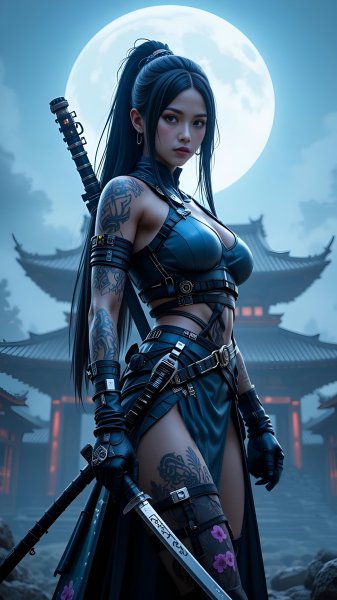 Japan-samurai-girl-and-moon-161025