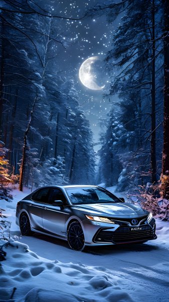 Toyota-camry-silver-in-magic-winter-forest-201224